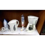 A Breville iron, Kenwood kettle, Russell Hobbs coffee maker 7 Phillips blender