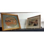 A vintage signed Chinese cork diorama & a Japanese silk picture of Mount Fuji