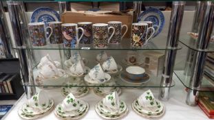 A good lot of china on 3 shelves plus 8 new William Morris mugs (strawberry thief etc)