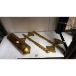 A vintage Pyrene brass fire extinguisher & 2 ornamental heavy brass axes