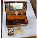 A jewellery box & contents including Royal Crown Derby thimbles etc.