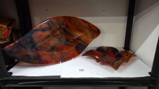 2 art glass dishes
