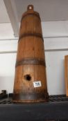 A tall metal bound pine barrel shaped French stick holder, Height 63cm COLLECT ONLY