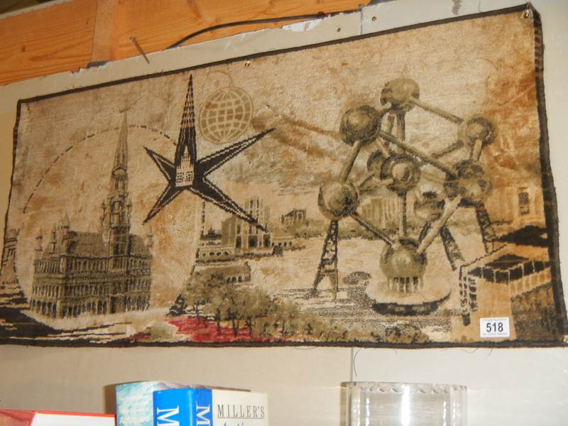 A vintage wall hanging 'Landmarks of Brussels' including The Atomium.