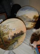 Two hand painted wall plates bu M W K Blair. one a/f.