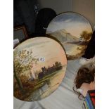Two hand painted wall plates bu M W K Blair. one a/f.