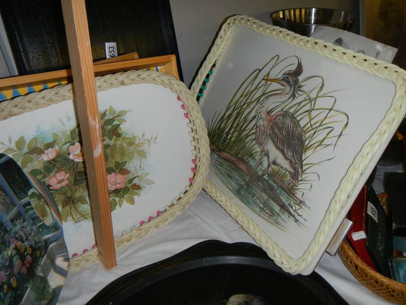 A painted metal tray in the style of oriental lacquer and three other trays, COLLECT ONLY. - Image 2 of 2