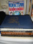 Seven assorted world atlases.