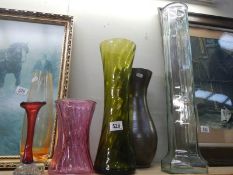 A mixed lot of coloured glass vases etc., COLLECT ONLY.