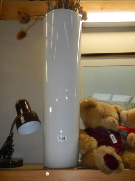 A tall white studio glass vase, 70 cm tall. COLLECT ONLY.