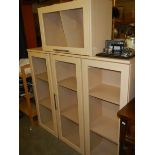 Four light wood effect glazed bookcase/display cabinets, COLLECT ONLY.