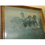 A gilt framed print featuring heavy horses, COLLECT ONLY.