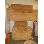 A beige two seat sofa with matching chair. COLLECT ONLY.