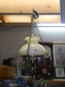 A vintage electric ceiling light in the form of an oil lamp, COLLECT ONLY.