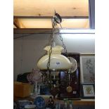 A vintage electric ceiling light in the form of an oil lamp, COLLECT ONLY.