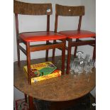 A 1970's retro melamine top drop leaf kitchen table and two chairs, COLLECT ONLY.