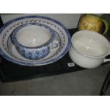 Two chamber pots, a large basin and a jug. COLLECT ONLY.