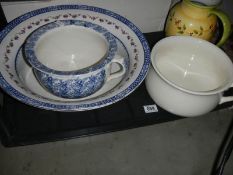 Two chamber pots, a large basin and a jug. COLLECT ONLY.