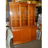 A golden oak wall unit with cut glass doors, COLLECT ONLY.