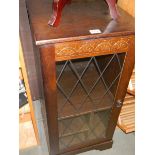 A dark oak display cabinet with leaded glass door, COLLECT ONLY.