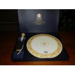 A Royal Worcester 50th wedding anniversary cake plate with cake slice. boxed.