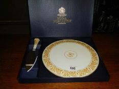 A Royal Worcester 50th wedding anniversary cake plate with cake slice. boxed.