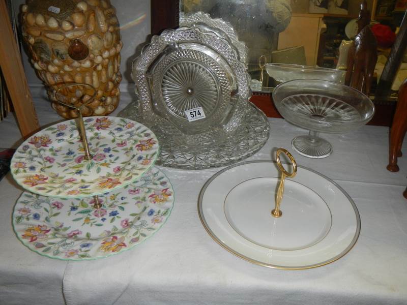 A Minton Haddon Hall cake stand and others.