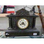 A Victorian black slate mantel clock, COLLECT ONLY.