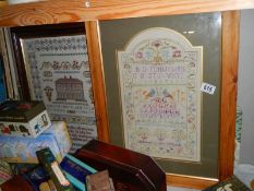 Two large framed and glazed samplers, one dated 2004. COLLECT ONLY