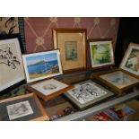A watercolour signed Ada C Smith and a quantity of vintage prints, COLLECT ONLY.