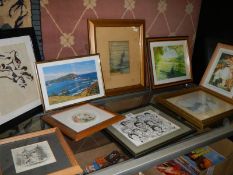 A watercolour signed Ada C Smith and a quantity of vintage prints, COLLECT ONLY.