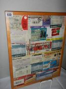 A framed collage of concert tickets including Stone Roses, COLLECT ONLY.