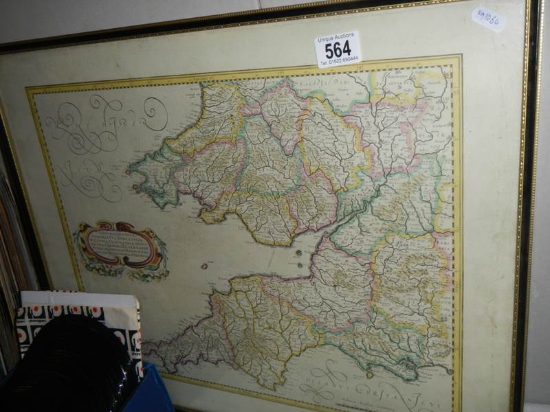 A framed and glazed map of South Wales, Devon and Cornwall, COLLECT ONLY. - Image 2 of 2