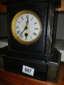 A Victorian black slate mantel clock, COLLECT ONLY.
