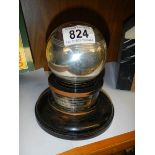 A rare bowling trophy in the shape of a ball on stand, 1934.