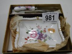 A boxed Royal Crown Derby dish and butter knife.