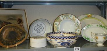 A mixed lot including framed and glazed oriental picture, ceramics etc.,