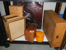 A mixed lot of wooden items including carved panel.