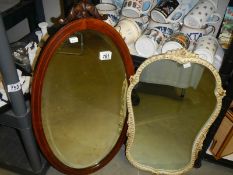 An early 20th century mahogany framed mirror with string inlay and one other, COLLECT ONLY.