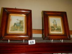 A pair of small framed and glazed coloured engravings.