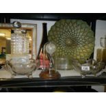 A mixed lot of glass ware including good hobnail cut decanter. COLLECT ONLY.