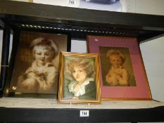 Three framed and glazed portrait prints of children, COLLECT ONLY.
