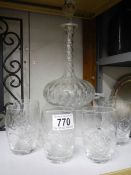 A 20th century decanter and a quantity of glasses. COLLECT ONLY