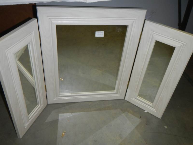 A white framed triple dressing table mirror, COLLECT ONLY.