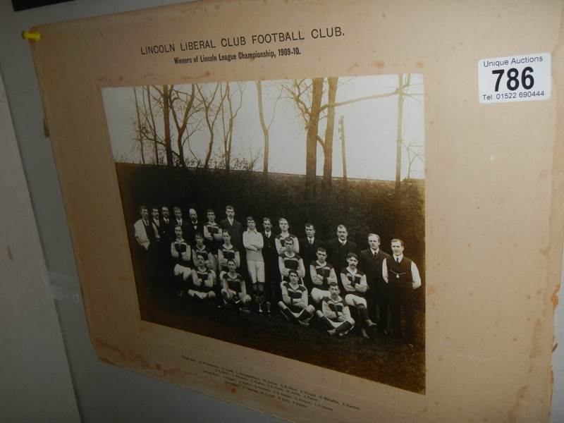 A 1909-1910 black and white photograph of Lincoln City Football Club.