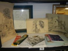 A mixed lot of pencil drawings etc., COLLECT ONLY.