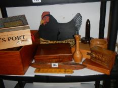 A good lot of wooden boxes, spinning shuttle, ruler etc.,