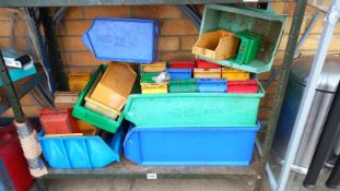 A shelf of various stack boxes. COLLECT ONLY.