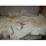 A mixed lot of embroidered linen.