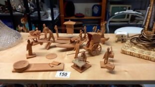 A good selection of oriental vintage box wood ornaments including Rickshaw figures etc